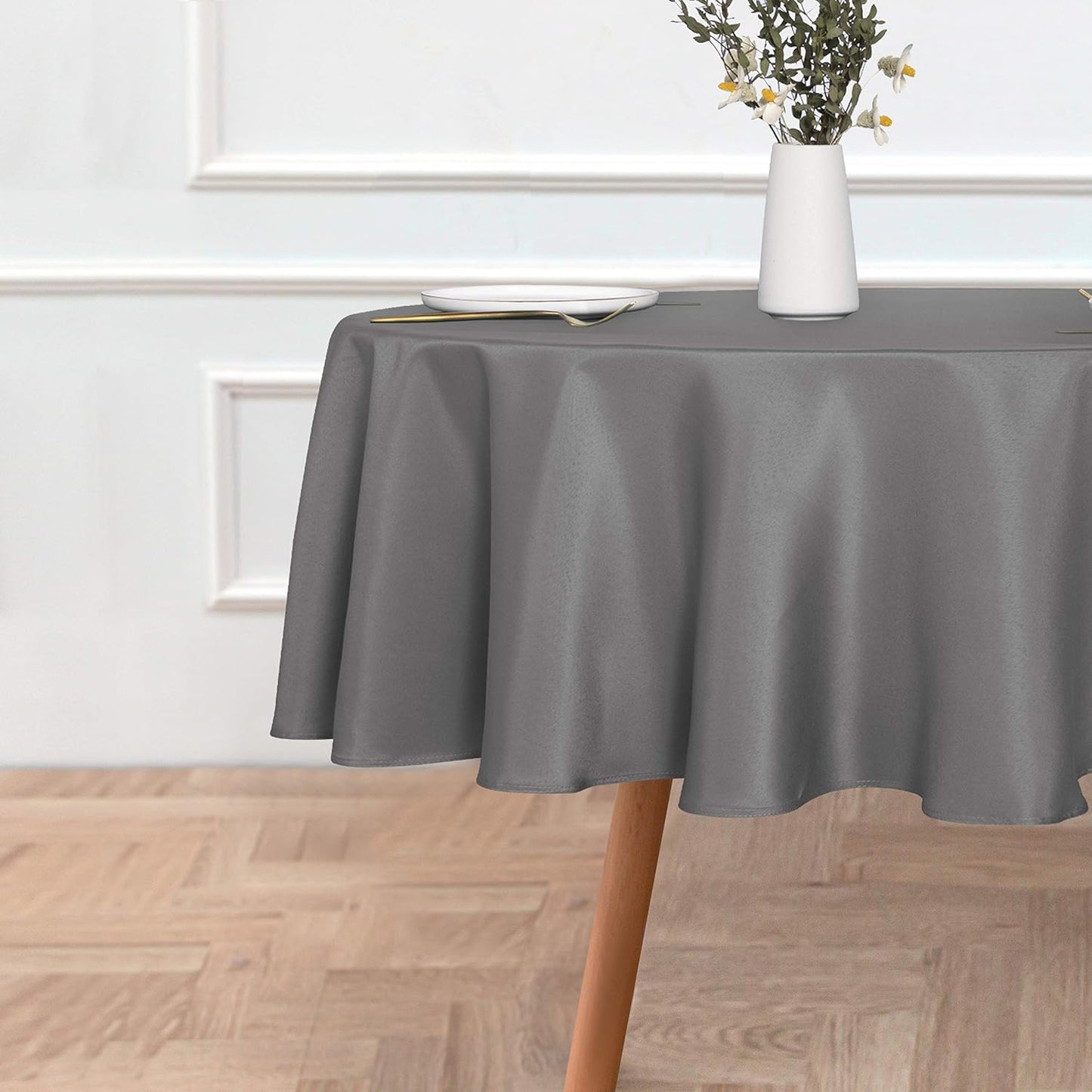 sancua Round Tablecloth - 48 Inch - Water Resistant Spill Proof Washable Polyester Table Cloth Decorative Fabric Table Cover for Dining Tables, Buffet Parties and Camping, Light Grey