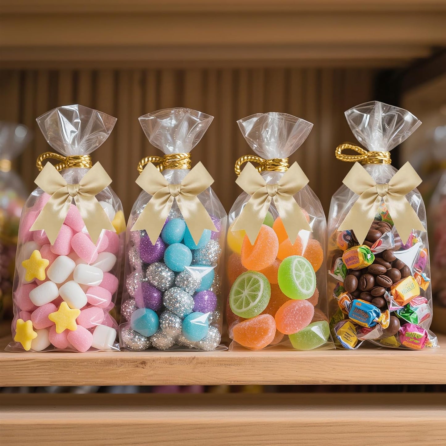 50 Pieces Gift Wrap Bows Premium Satin Ribbon Bows 3.3 Inch Craft Bows for Gift Wrapping DIY Treat Bags Holiday Gifts Bag Party Decorations, Wedding Decor Christmas Birthday Presents (Golden)