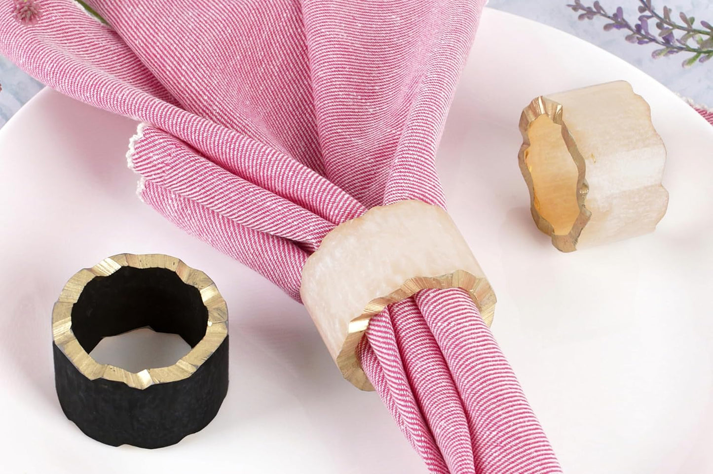 12 Pcs Rustic Epoxy Resin Napkin Rings - Napkin Holders for Parties, Dining, Family Gatherings, Weddings, Holidays, Décor, Gifting - Durable Tabletop Decor (Ivory Black) - CLEENTABLE