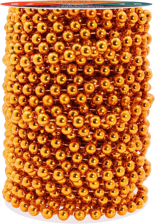 Mandala Crafts 8mm Faux Orange Pearl Beads Roll - 20 Yards Strand of Fake Pearls Chain Garlands Spool String for Christmas Tree, Wedding, Party, Vases, DIY Decoration