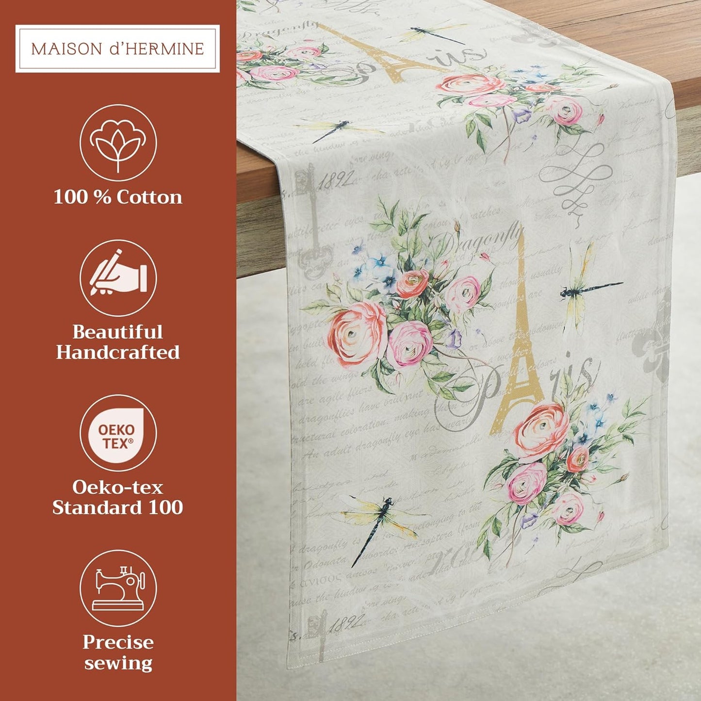Maison d' Hermine Table Runner 100% Cotton Double Layer Table Runners 108 inches Long Decorative for Home Kitchen Dining Party Wedding Bridal Shower Spring Summer (Champ De Mars, 14.50" x 108")
