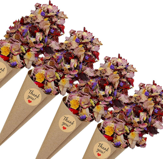 PATIKIL Dried Flower Confetti Cones, 30Pcs Paper Tapers Cone Holder with Dried Rose Petal / Sticker for Wedding Party Engagement Birthday DIY Decoration, Purple