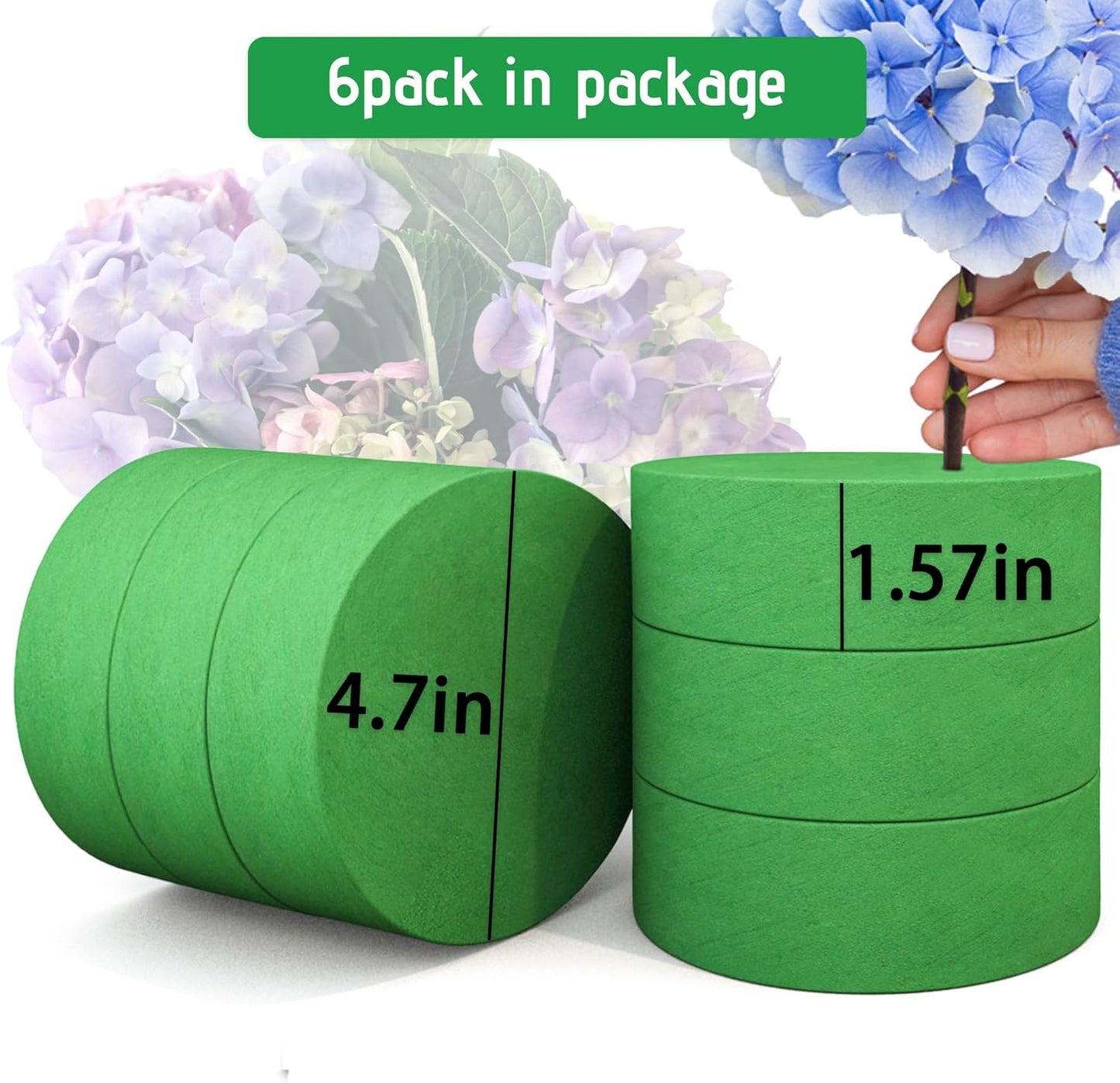 Max Shape 6Pcs Floral Foam Round Blocks, Large Wet and Dry Green Foam for Artificial and Fresh Flower Arrangement,Flower Foam Blocks for Wedding Party Decorations (4.7 Inch)