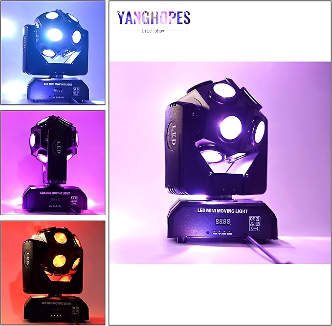 Moving Head Stage Light RGBW 12LED Lights Rotating Beam Stage Uplighting Lights for Events Sound Activated DMX512 Light for DJ KTV Disco Party Wedding Concert Christmas Festival