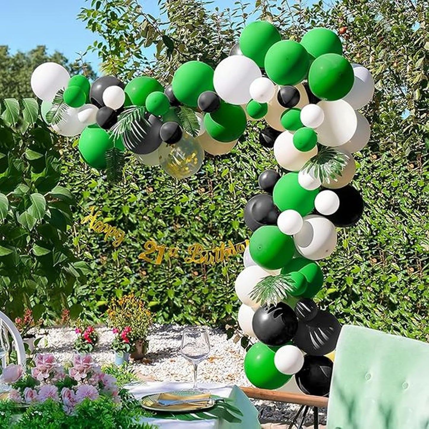 Green and Black Balloons, 50Pcs 12 Inch Green White Black Birthday Balloons, Green Confetti Balloons white Latex Balloons for Video Game Football Theme Party Baby Shower Supplies