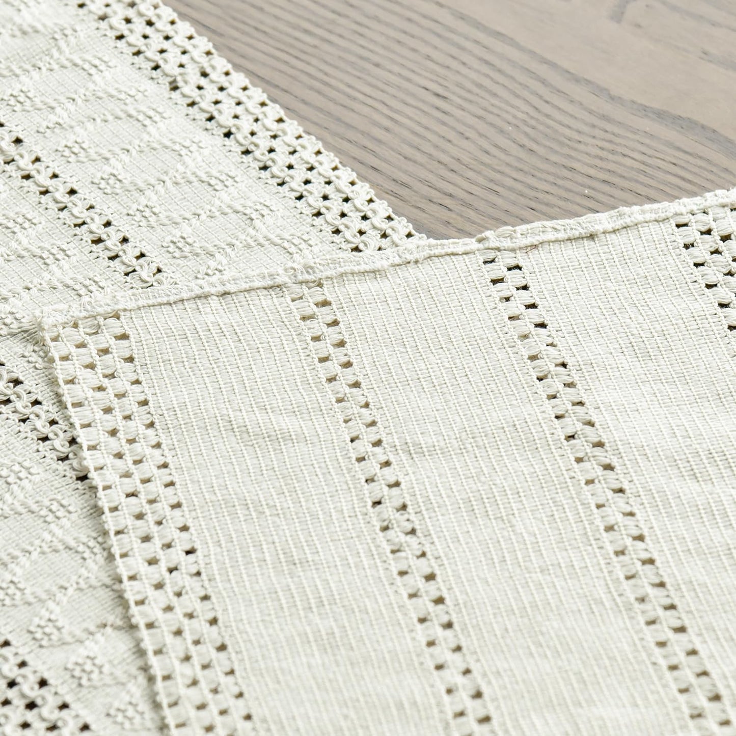 Artoid Mode Beige Farmhouse Woven Rustic Hollow Table Runner, Seasonal Holiday Hollow Kitchen Dining Table Decoration for Home Party Decor 12x108 Inch