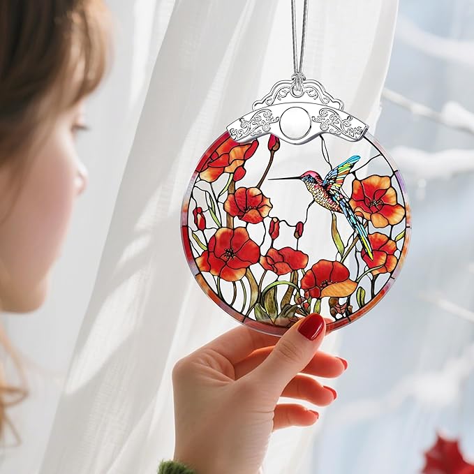 Christmas Ornaments: Stained Glass Ornament, Christmas Tree Ornament, Hanging Ornaments for Home Decor & Xmas Tree Decorations – Exquisite Holiday Decor,Gifts & Holiday Present - Hummingbird