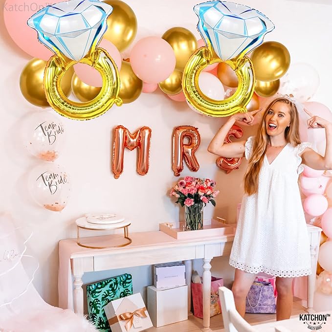 KatchOn, Huge Diamond Ring Balloons - 26 Inch, 2 Pieces | Wedding Ring Balloon for Bridal Shower Decorations | Bachelorette Party Decorations | Diamond Balloons for Engagement Party decorations