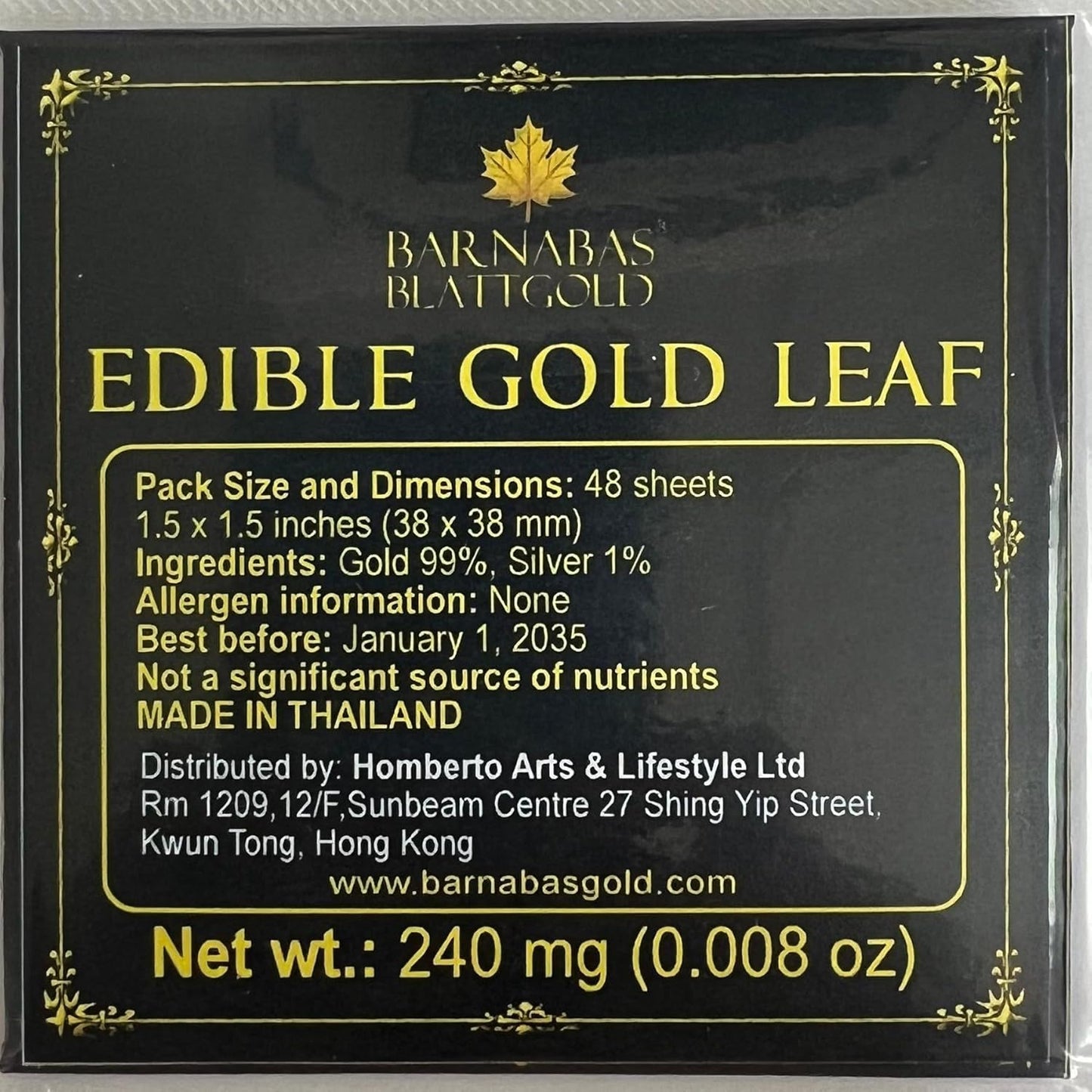 Barnabas Blattgold Edible Gold Leaf 24K - Cake Decorations, Loose Gold Leaf Sheets for Cupcakes - 1.5 inches, Interleaf of 48