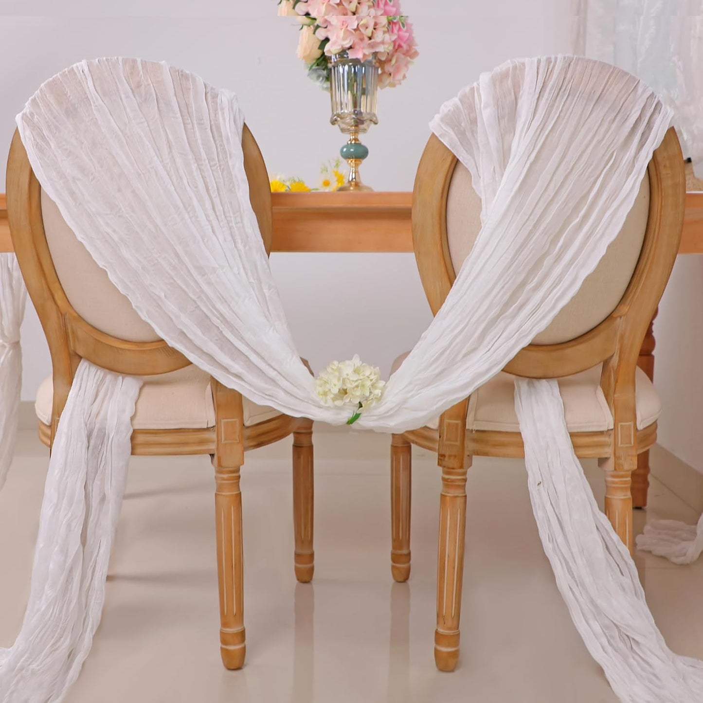 Snowkingdom 13Ft White Cheesecloth Table Runner, 160inch Long Cheese Cloth Boho Gauze Runner for Wedding Bridal Baby Shower Birthday Christmas Holiday Party Sheer Table Decorations