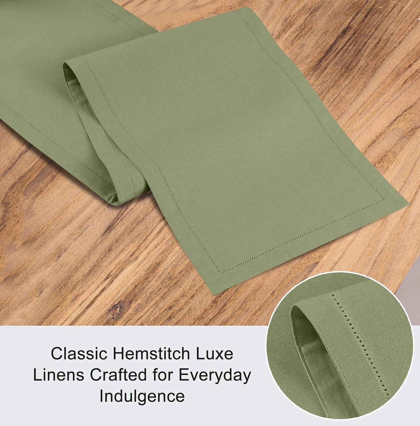 Ruvanti Linen Table Runner 108 Inches, Classic Hemstitch, Washable, Reusable, Non-Slipping, Stain Resistant- Perfect for Parties, Weddings, Dinners, Thanksgiving, Christmas, Indoor use – Olive