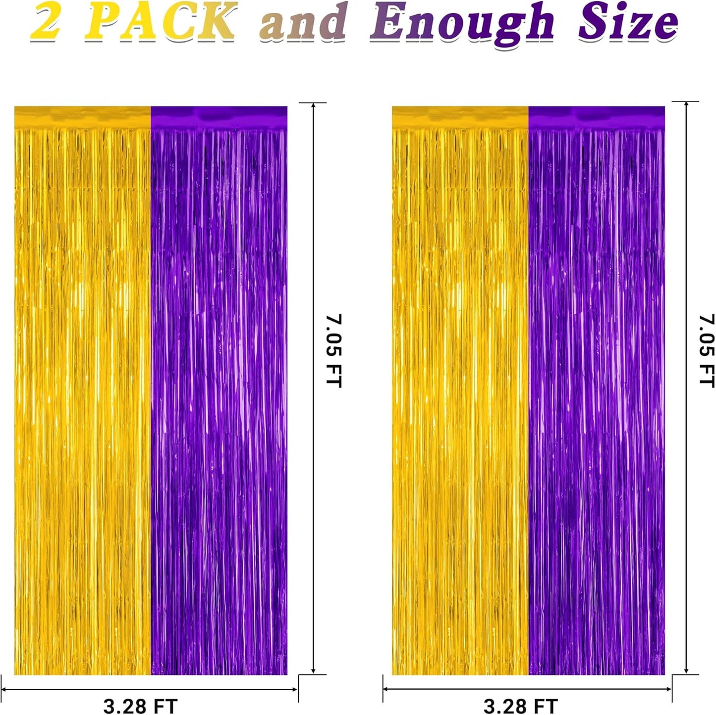 2 Pack Graduation Backdrop, 3.28 FT x 7.05 FT Grad Party Decorations 2025, Purple Gold Backdrop Foil Fringe Curtains, Metallic Purple and Gold Graduation Decorations Class of 2025 Decor