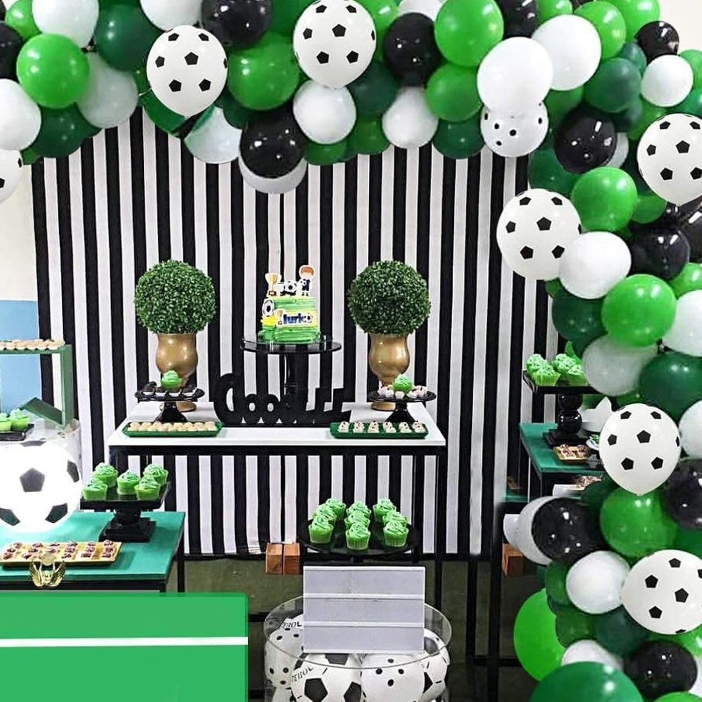 Metallic Chrome Soccer Balloons - 52 PCS 12 Inch Dark Green, Light Green, Black with Soccer Print, Confetti for Sports Theme Party Decorations