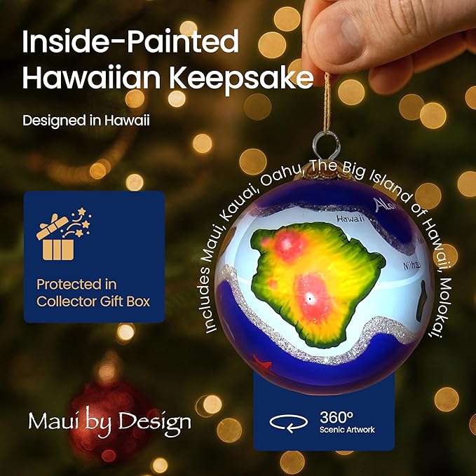 Hawaiian Islands Collectible Hand Painted Glass Ornament with Gift Box