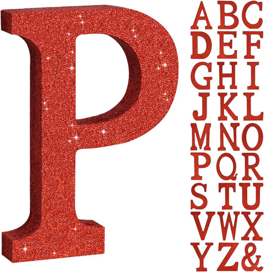 TONIFUL 8 Inch Red Glitter Letter P Table Centerpiece A-Z Red Birthday Party Decorations,Red Alphabet P for Birthday,Chrismas,Graduation,Bridal Shower,Wedding,Anniversary Party Supplies