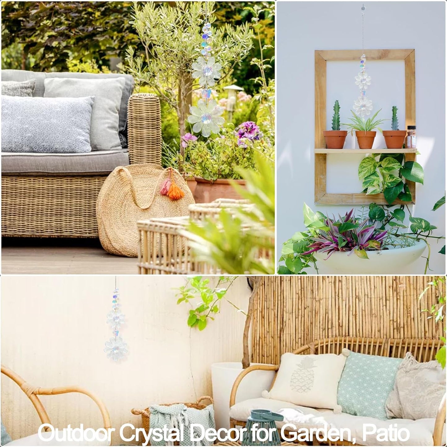 Crystal Flower Suncatcher Hanging Ornament, Rainbow Maker Window Sun Catcher Indoor Outdoor Patio Garden Decor (Clear)