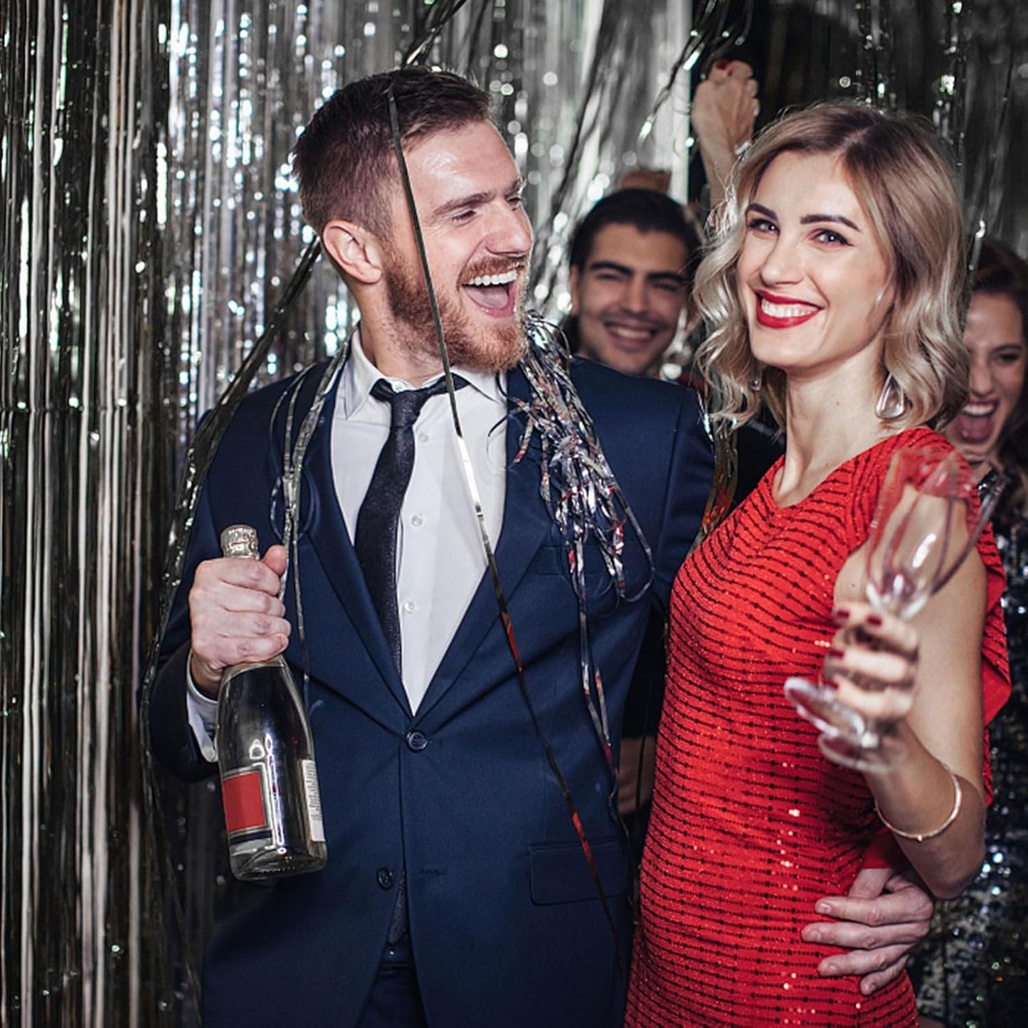 20 Pack Foil Curtain Backdrop Black Metallic Tinsel Foil Fringe Curtains Photo Booth Props for Birthday Wedding Engagement Baby Shower Bachelorette Christmas Holiday Celebration Party Decorations