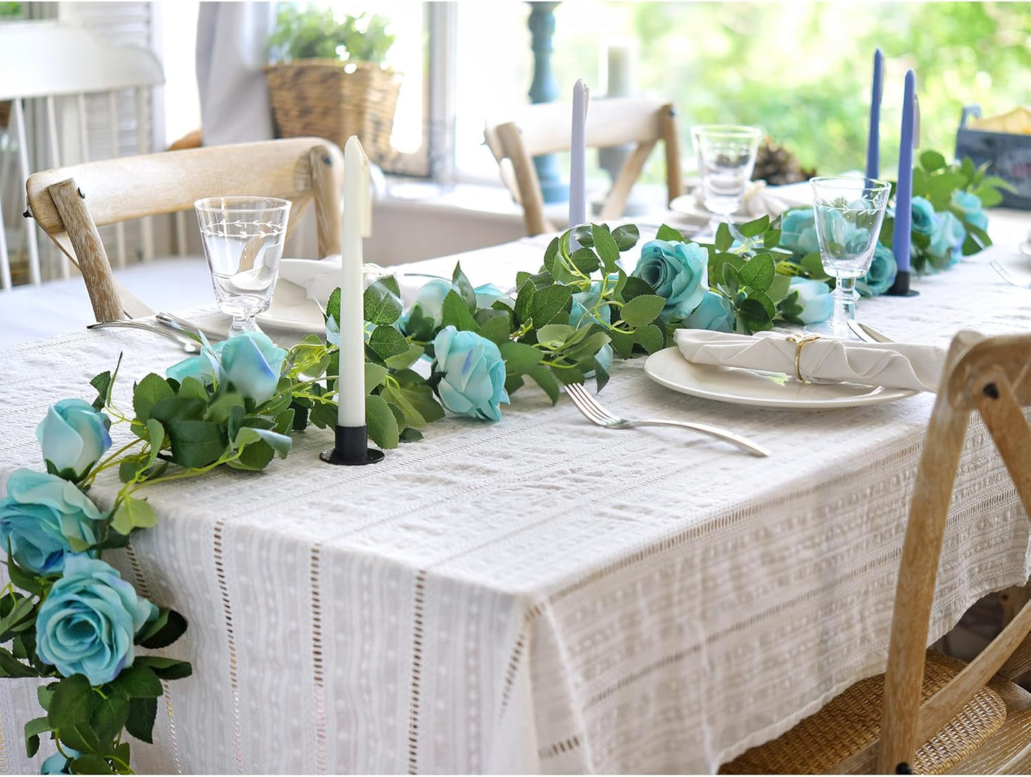 FiveSeasonStuff 29 Ft 4 Pack Rose Silk Flower Garland Artificial Flowers Decoration Hanging Floral Décor for Wedding Baby Shower Birthday Party Garden (Sky Blue)