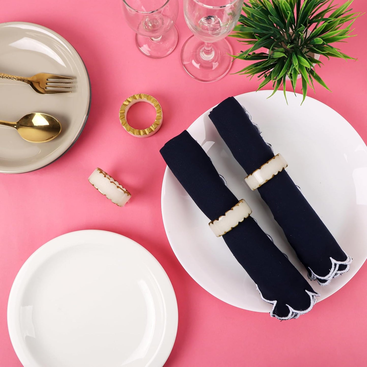 Epoxy Resin Napkin Rings Set of 12 - Rustic Napkin Holders for Dining Tableware, Dinning Table, Everyday, Wedding, Anniversary Festival Thanksgiving Party of Table Setting (Black White) - CLEENTABLE