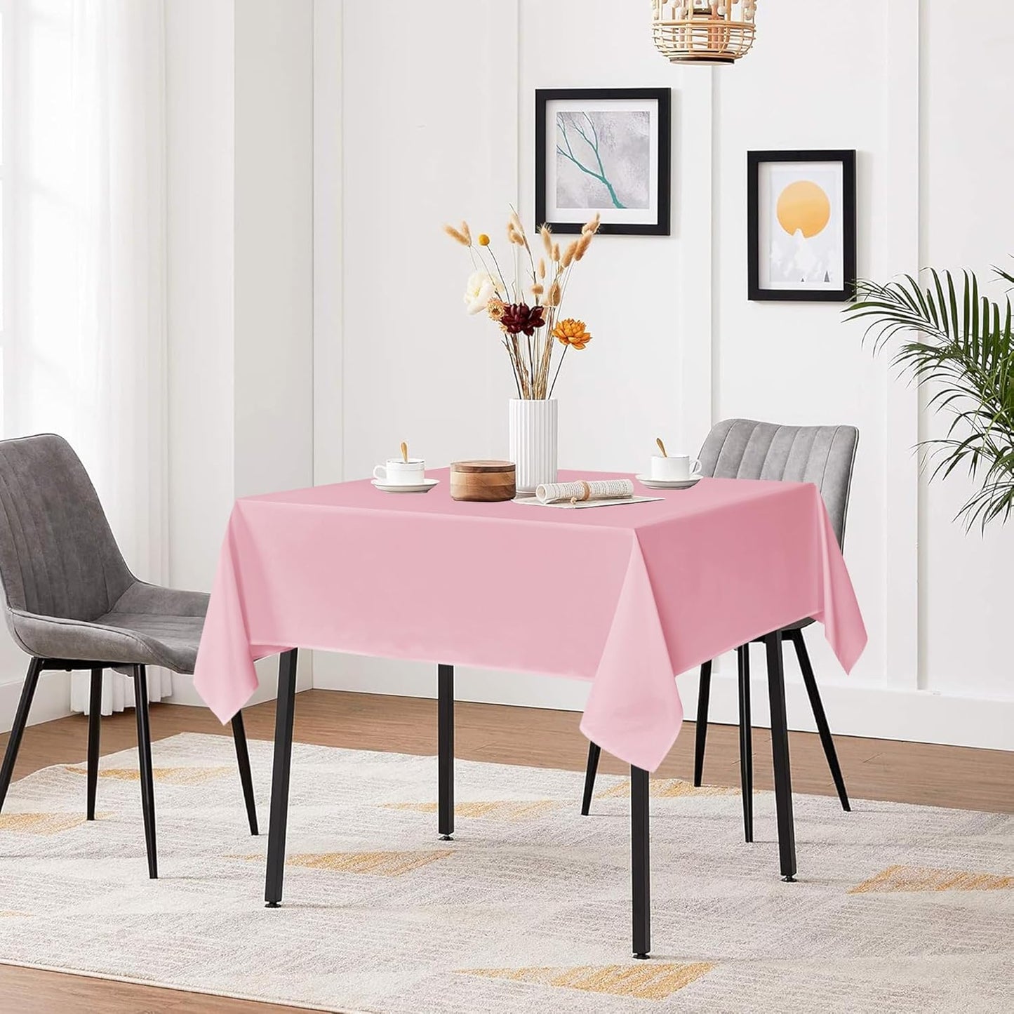 sancua Square Tablecloths 54x54 Inch - Pink Fabric Table Cloth for Square or Round Tables, Washable Polyester Table Cover for Dinner, Holiday Party, Decorative Display Tables