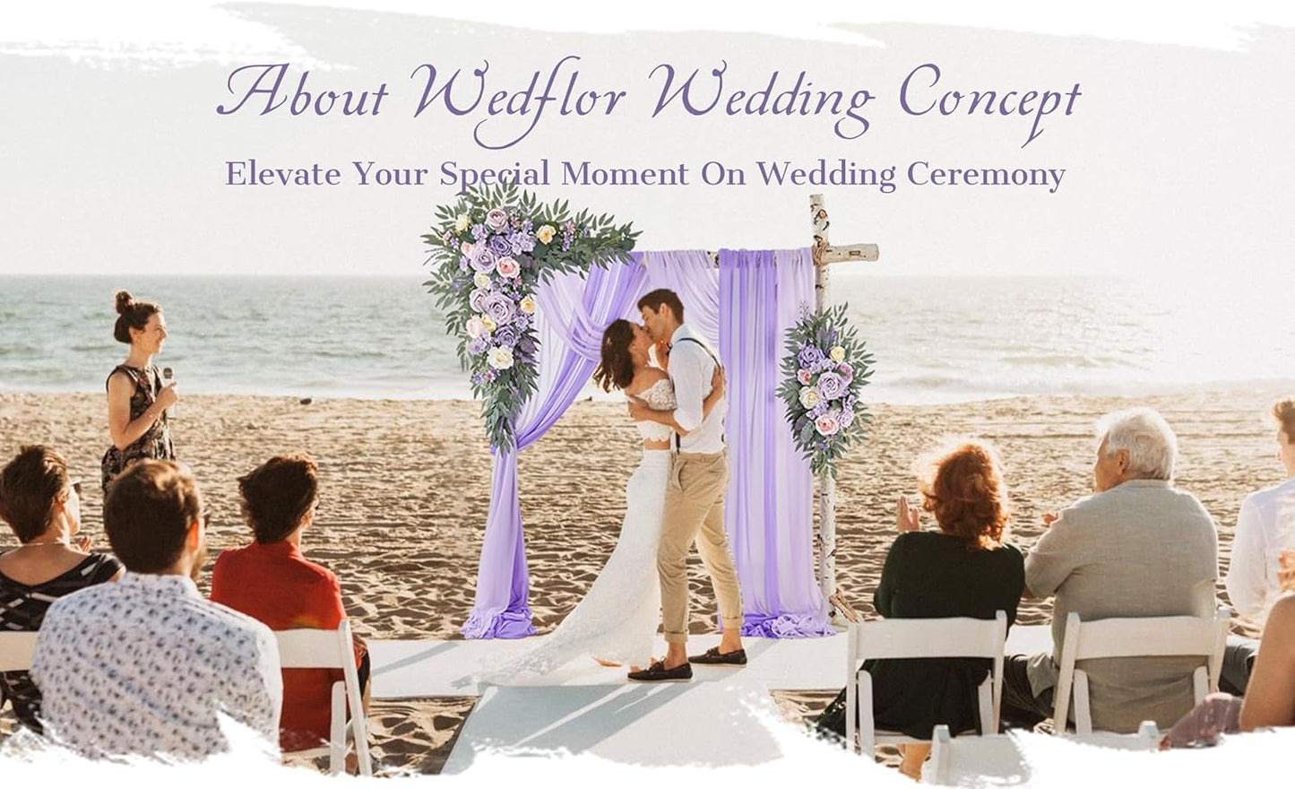 Wedding Arch Flowers with Drapes Kit (Pack of 4) - 2pcs Artificial Lilac Deluxe Swag with 2pcs Sheer Drapes for Wedding Ceremony Arbor Reception Backdrop Rose Floral Decoration