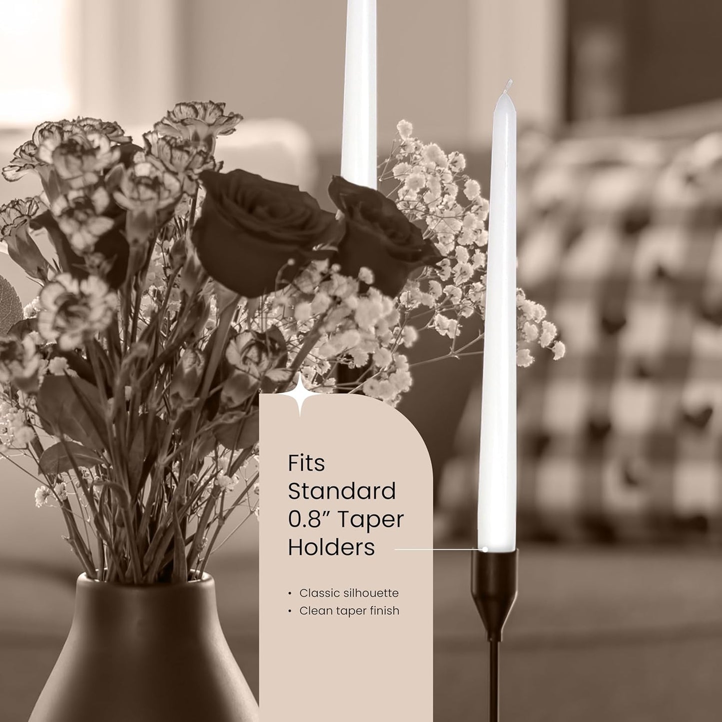 Leor & Lair White Taper Candles - 4 Pack 10" White Candlesticks - Unscented Long Burning Candle Sticks for Home Decoration, Holidays, Weddings, Religious, Restaurants & Business Events