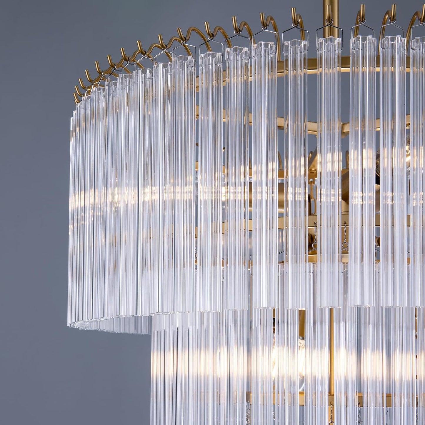 Wellmet 20 inch Crystal Chandelier, Contemporary Modern Bathroom Chandeliers, 7-Light Adjustable Hanging Round Glass Ceiling Light for Bedroom, Entryway, Dining Room, Foyer (Glass Tube)