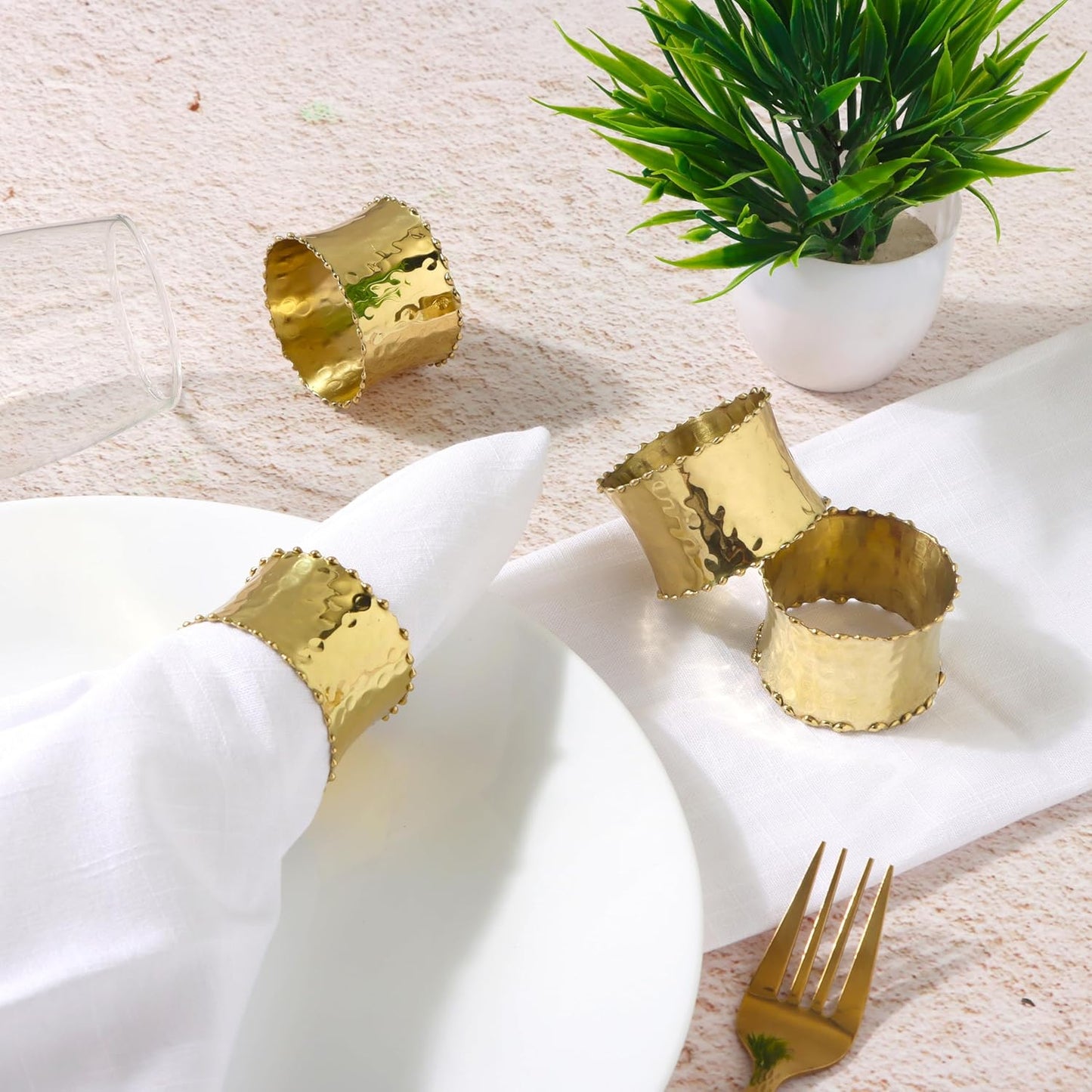 Gold Napkin Rings Set of 8 - Brass Metal Napkin Holders for Table Decor, Dinner Parties, Weddings, Holidays, Elegant Round Serviette Rings for Dining Table Decoration - ALPHA Living HOME