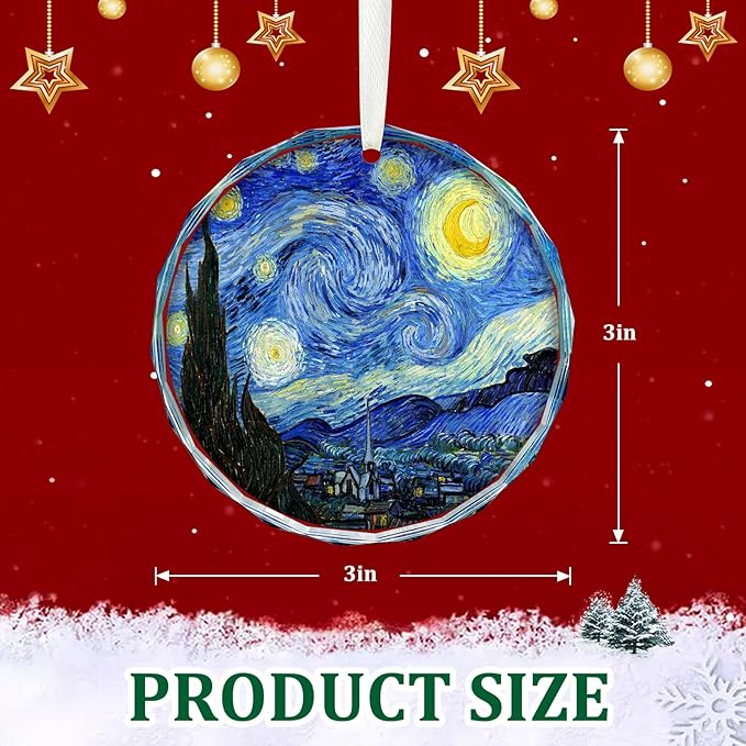Starry Night Christmas Ornaments, Christmas Ornaments Starry Night Glass Ornament – Art Ornaments for Christmas Tree Inspired by Van Gogh, Elegant Crystal Artist Ornament for Tree