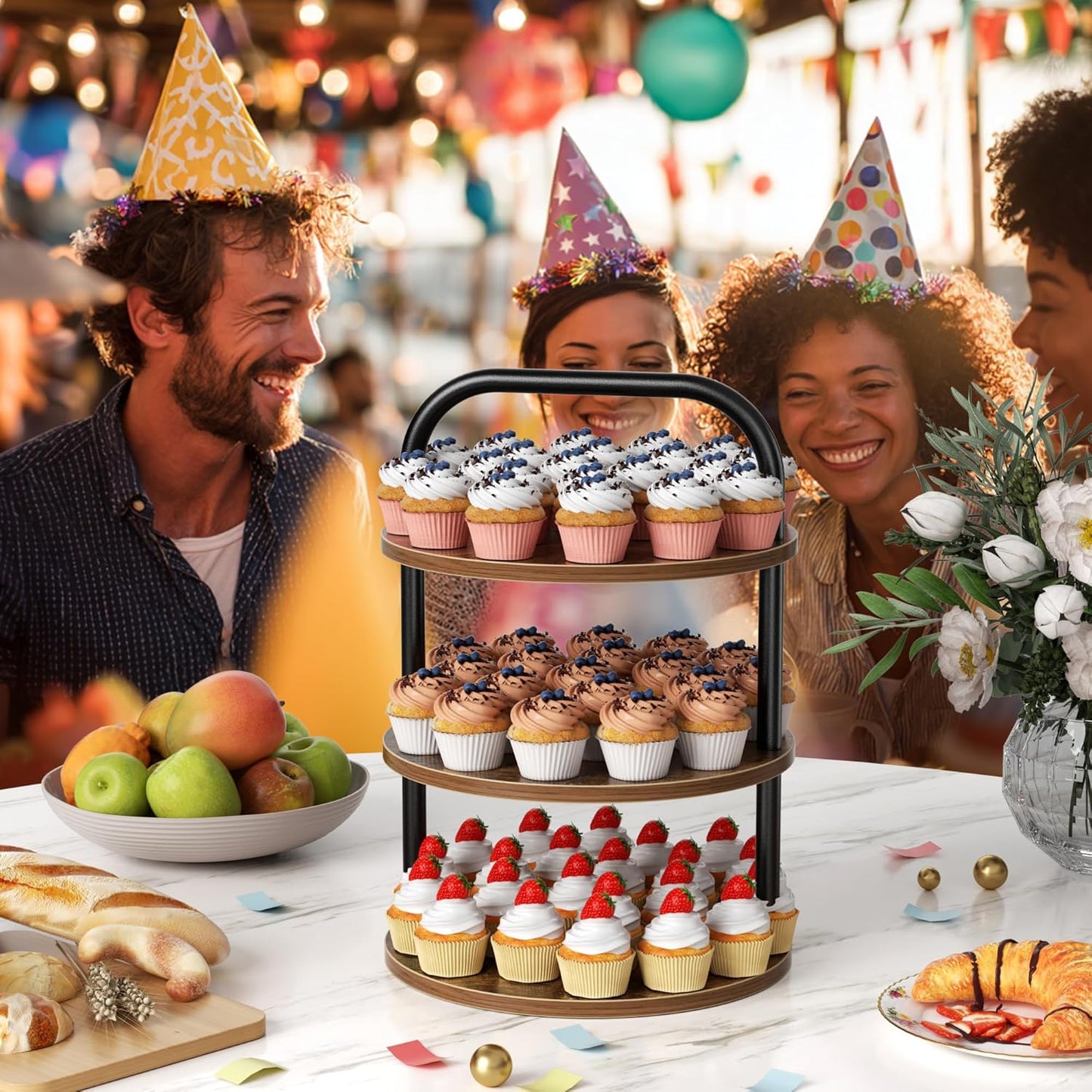 2 Pack Wooden Cupcake Stand, 3 Tier Large Cupcake Tower Stand 50 Cupcakes, Dessert Stand Cupcake Display Stand Cupcake Tower for Party, Wedding, Birthday, Halloween, Farmhouse Decor