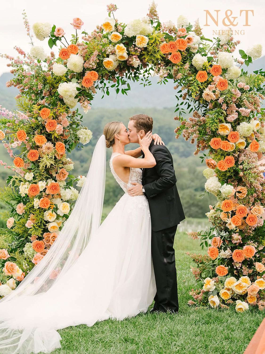 N&T NIETING Artificial Roses Flowers, Fake Glitter Flowers Burnt Orange Roses Perfect for DIY Wedding Bridal Bouquets Centerpieces Bridal Shower Party Home Flower Arrangement Decorations, 25Pcs