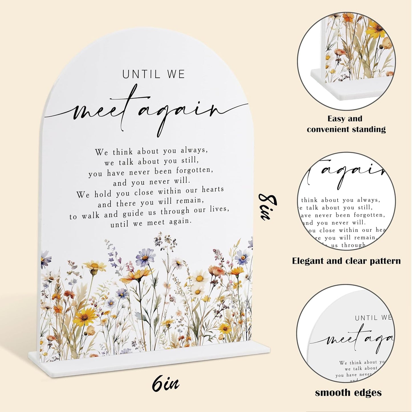 Memorial Table Sign for Wedding, Boho Floral Until We Meet Again Sign, Wedding Signage with Stand, Bridal Shower Table Centerpieces, Supplies for Engagement Reception and Event Party, 38