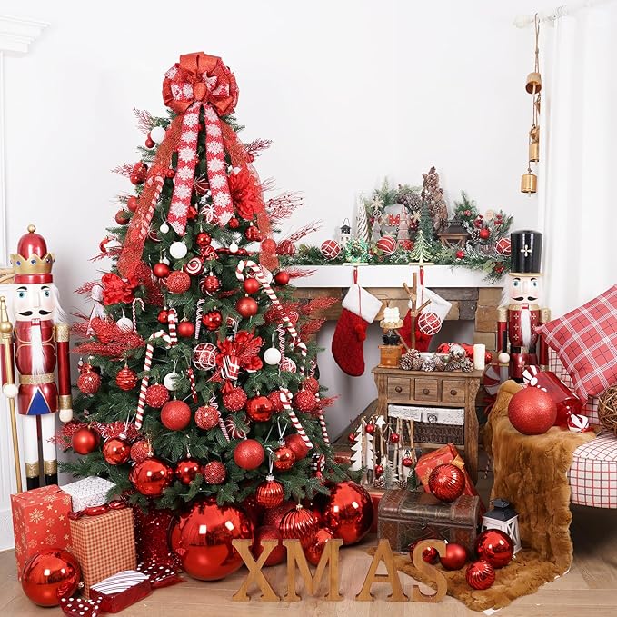 XmasExp Large Christmas Ball Ornaments,1pcs Red Giant Shatterproof Plastic Hanging Mercury Xmas Ball Decorations Christmas Tree Ornaments (Red, 8")