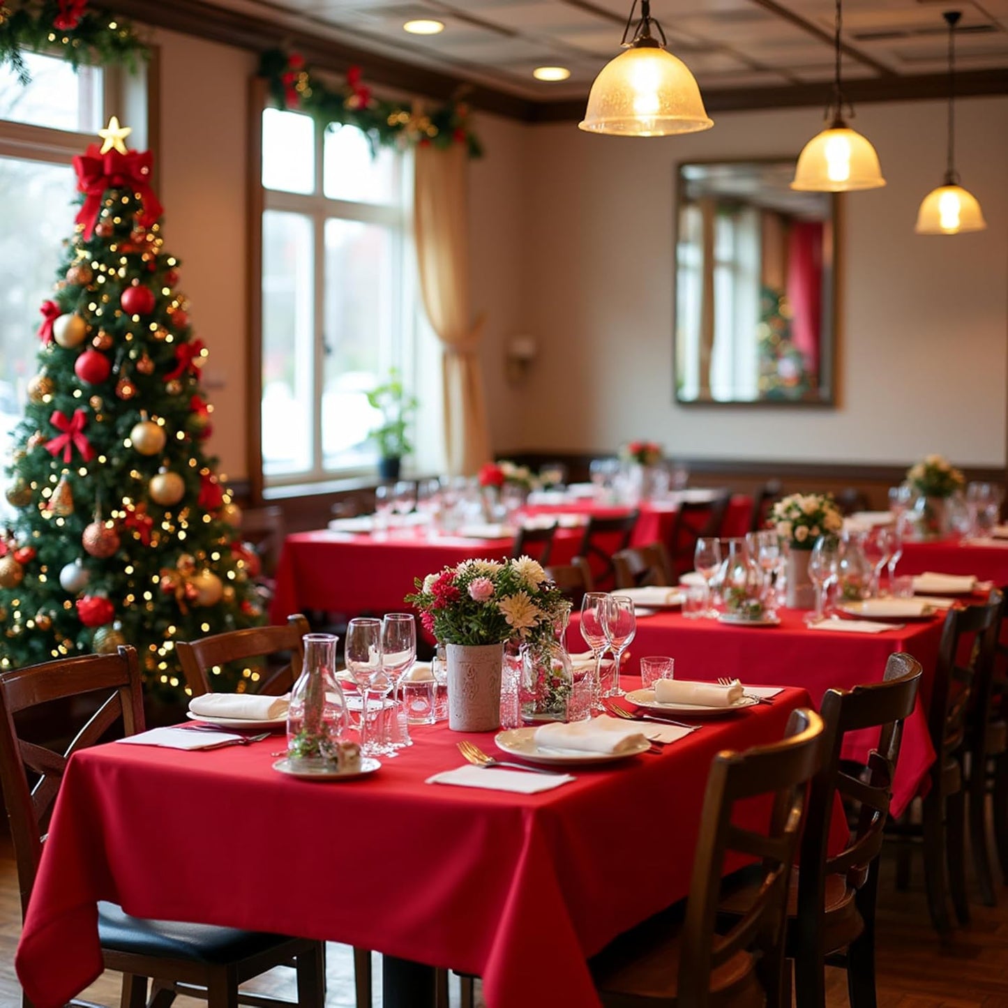 sancua Christmas Red Square Tablecloths 60x60 Inch, 2 Pack - Fabric Table Cloth for Square or Round Tables, Washable Polyester Table Cover for Dinner, Holiday Party, Decorative Display Tables
