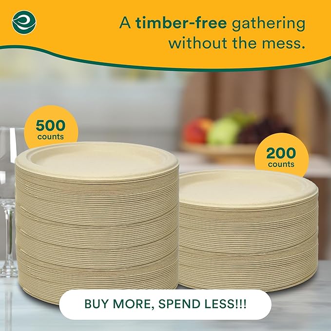 ECO SOUL 100% Compostable Paper Plates 10 Inch [1000-Pack] Biodegradable Heavy Duty Eco-Friendly Disposable Plates for Christmas Dinner, Parties, Wedding & Event