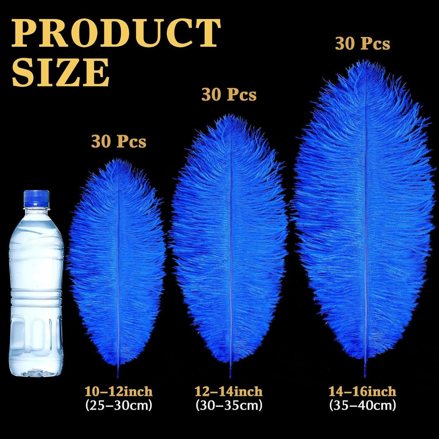 Maitys 90 Pcs Large Natural Ostrich Feathers Bulk 14-16 Inch (35-40cm) 12-14 Inch (30-35cm) 10-12 Inch (25-30cm) Ostrich Feathers Plumes for Centerpieces Wedding(Royal Blue)