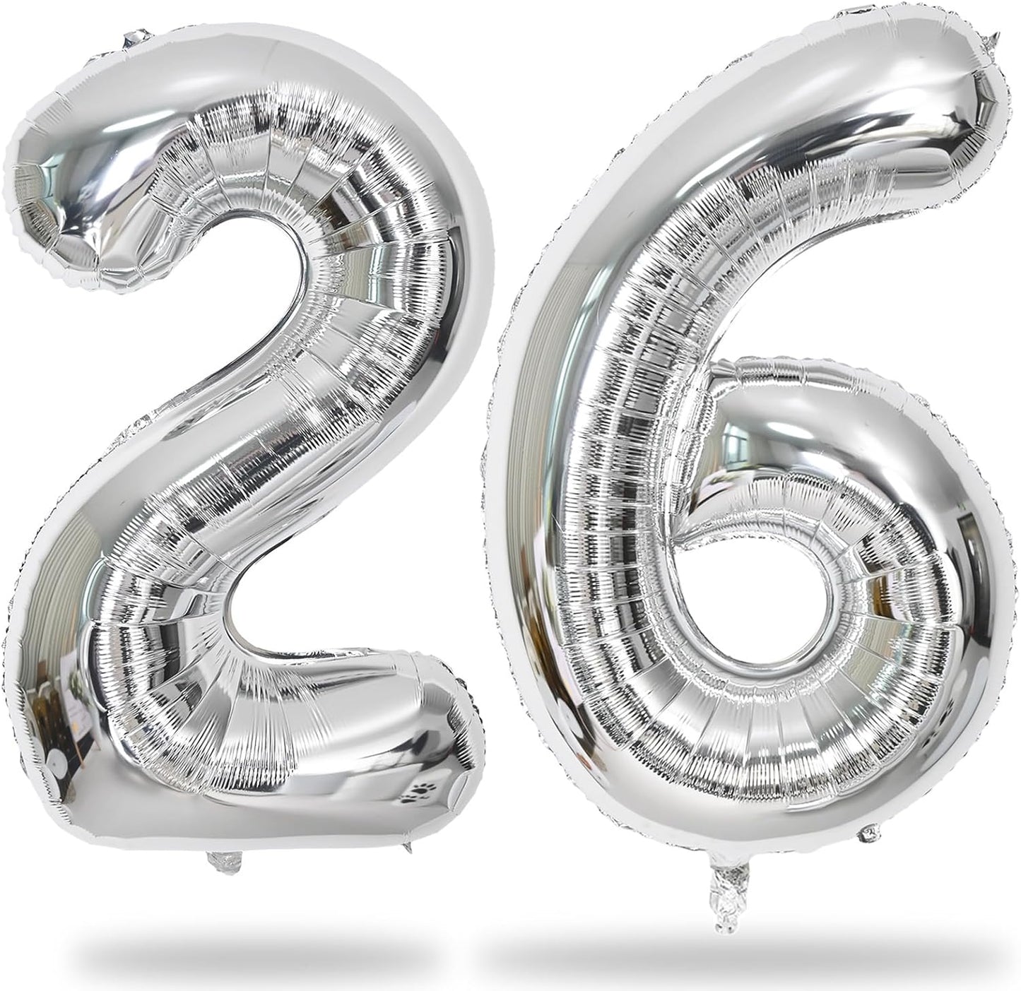 26 Balloons Number, Giant Silver Number 2 & 6 Helium Foil Balloon for Women 26th Birthday Decor, 40 Inch Self Inflating Mylar Number 26 Balloons for Man 62 Anniversary Party Decorations Supplies