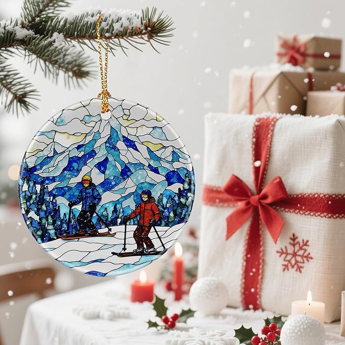Charming Skiing Scene Christmas Ornaments: Christmas Decorations for Tree & Holiday Decor – Holiday Presents, Gift Ideas for Friends, Coworker, Family, Skier, and Winter Sports Lover