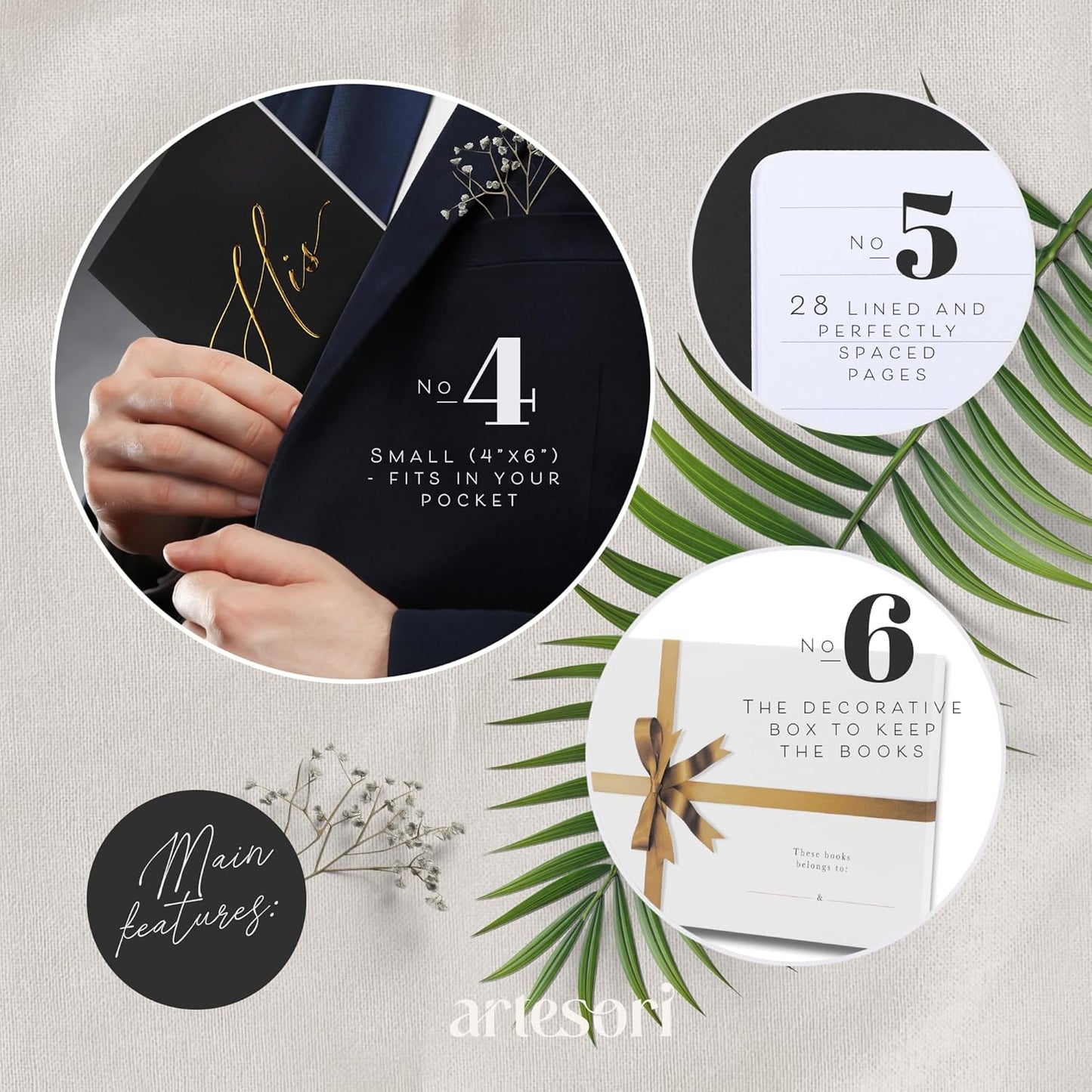 ARTESORI Wedding Vow Book for Her & Him, Soft Touch, Gold Engraving, 28 Lined Pages, Wedding Vow Books His and Hers, Wedding Essentials, Wedding Registry Gifts, His and Hers Gifts [Sage & Ivory]