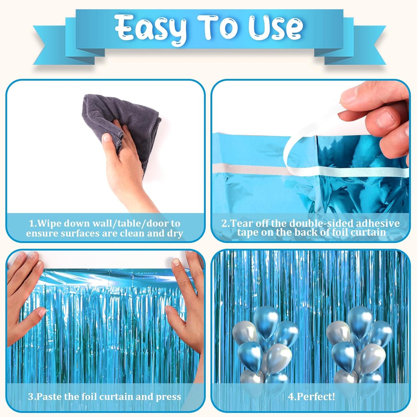 3 Pack 3.3 x 8.2 ft Retro Blue Foil Fringe Backdrop Curtains, Tinsel Streamers Party Decorations, Fringe Backdrop, Door Shimmer for Retro Theme Party