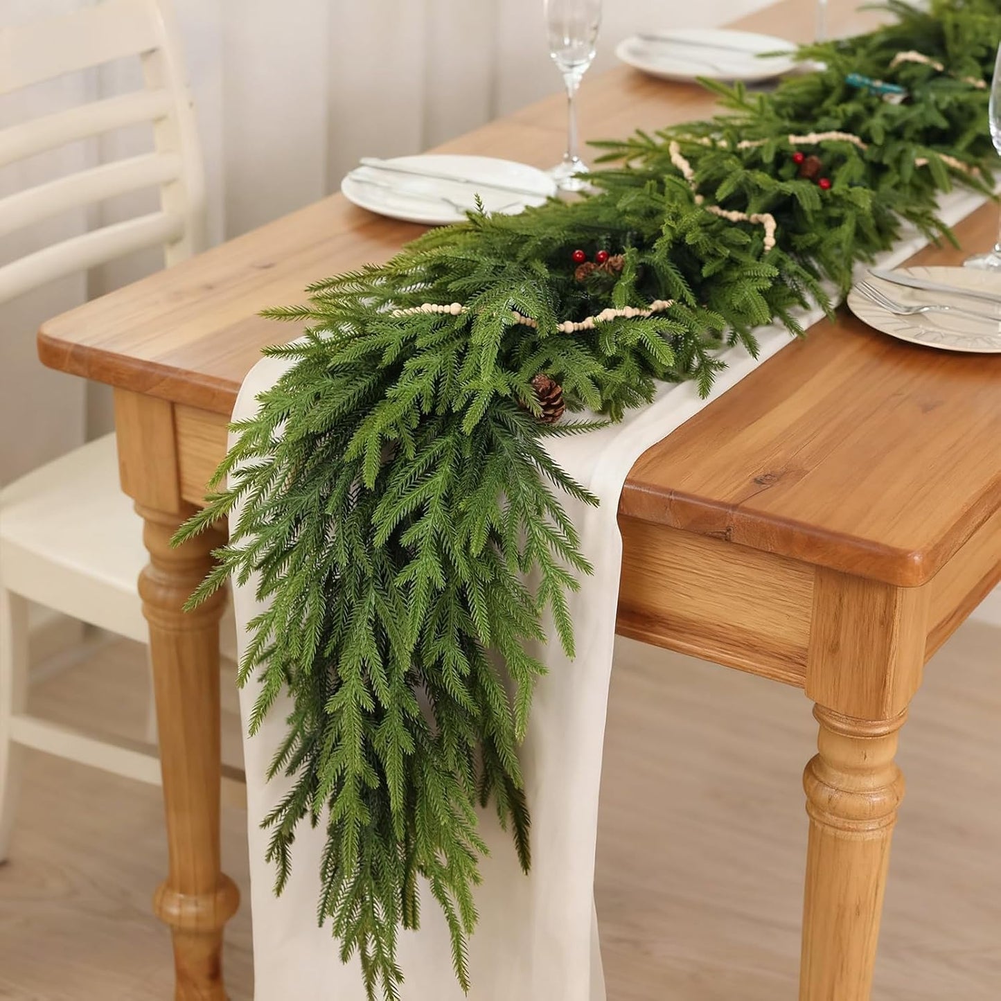 6FT Christmas Artificial Norfolk Pine Garland for Fireplace - Realistic Faux Greenery Fake Garland for Holiday,Table, Window,Mantel,Stairs, Home,Indoor Outdoor Decor (2PCS)