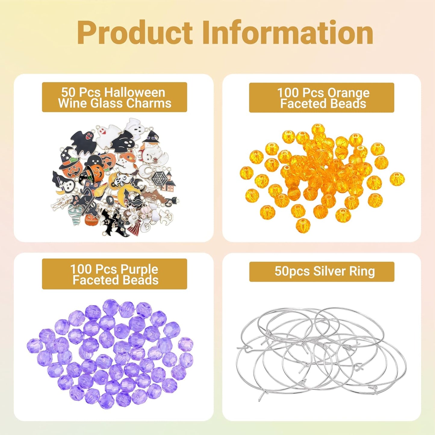 50 Sets Wine Glass Charms, Wine Charms for Stem Glasses, DIY Reusable Drink Markers for Weddings & Bachelorette with Alphabet Beads