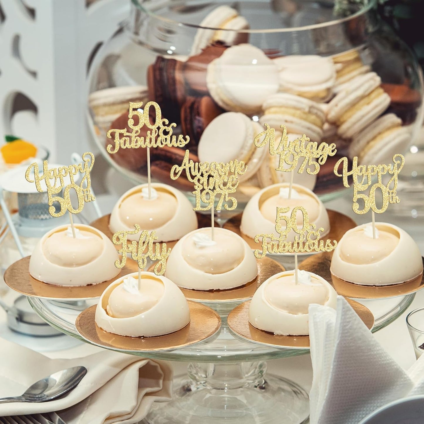 30Pcs Vintage 1975 Cupcake Toppers Glitter Fifty Happy 50th Birthday 50 Fabulous Cupcake Picks Cheers to 50 Years for 50th Birthday Wedding Anniversary Party Cake Decorations Supplies Gold