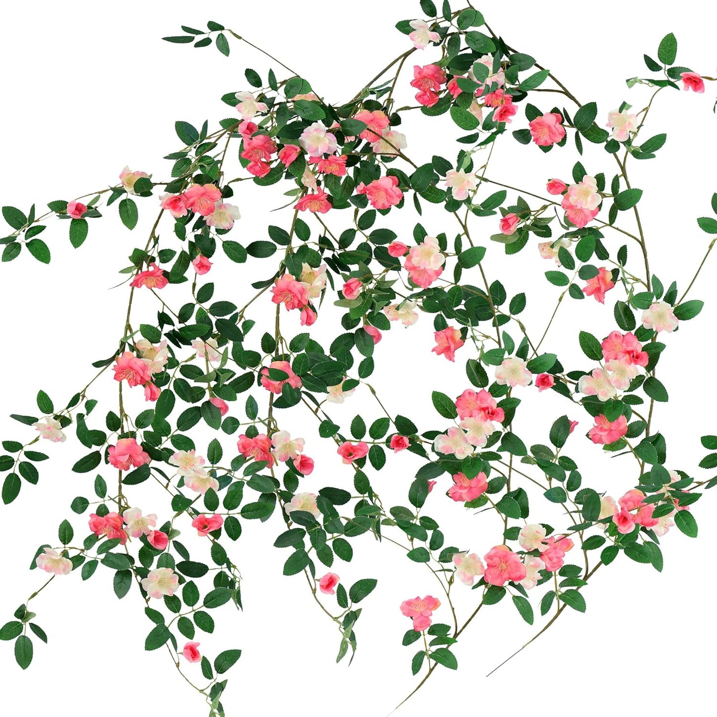FiveSeasonStuff Bendable Posh Pink Flower Garlands, Artificial Silk Wild Roses Vine Leaves Hanging Flowers for Wall Decoration Basket Trellis Wedding Home 2 Pack 12 ft