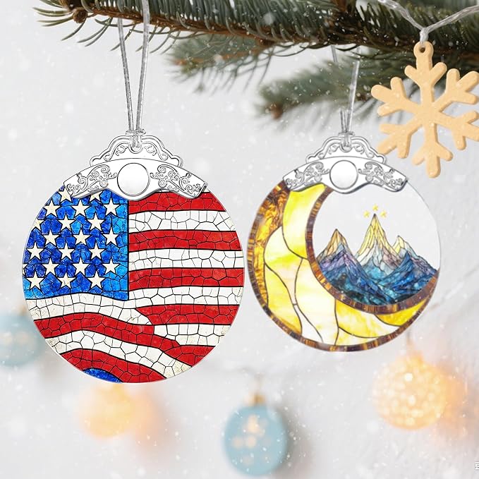 American Flag Ornament, Stained Glass Christmas Decorations, Christmas Ornaments for Tree, Holiday Ornament, Patriotic Themed Gifts, Holiday Party Gifts, Gift Ideas & Xmas Gift