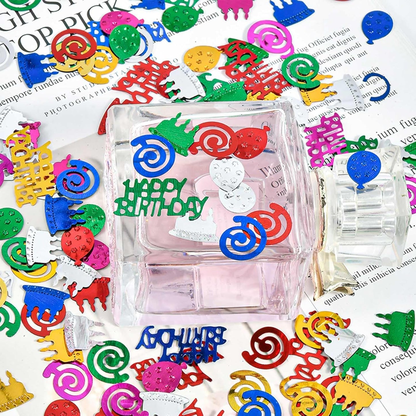 VHUWE Happy Birthday Confetti, 1.6 oz Multicolor Cake Balloon Swirl Confetti for Happy Birthday Party Decorations Boys Girls Kids 1st Birthday Table Decorations | Colorful