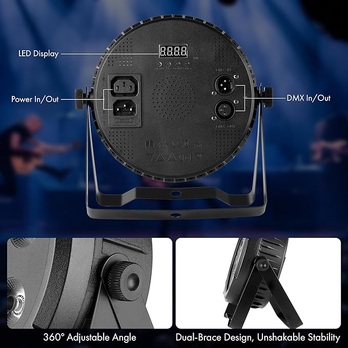 84W LED Par Can Lights, 6-in-1 RGBWA+UV Pro Led Stage Lighting with DMX512 & Remote, Pulse Change, Strobe, Sound Activation for Stage, Party, Wedding, and DJ Events (1-Pack)