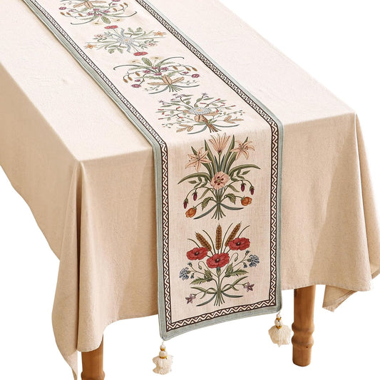 ISAENNE Designer French Country Linen Table Runner 118 Inches Extra Long,Elegant Colorful Floral Pattern Table Runners for Dining Tables,Thanksgiving,Christmas,Kitchen Decor,12"*118"-Serenity F