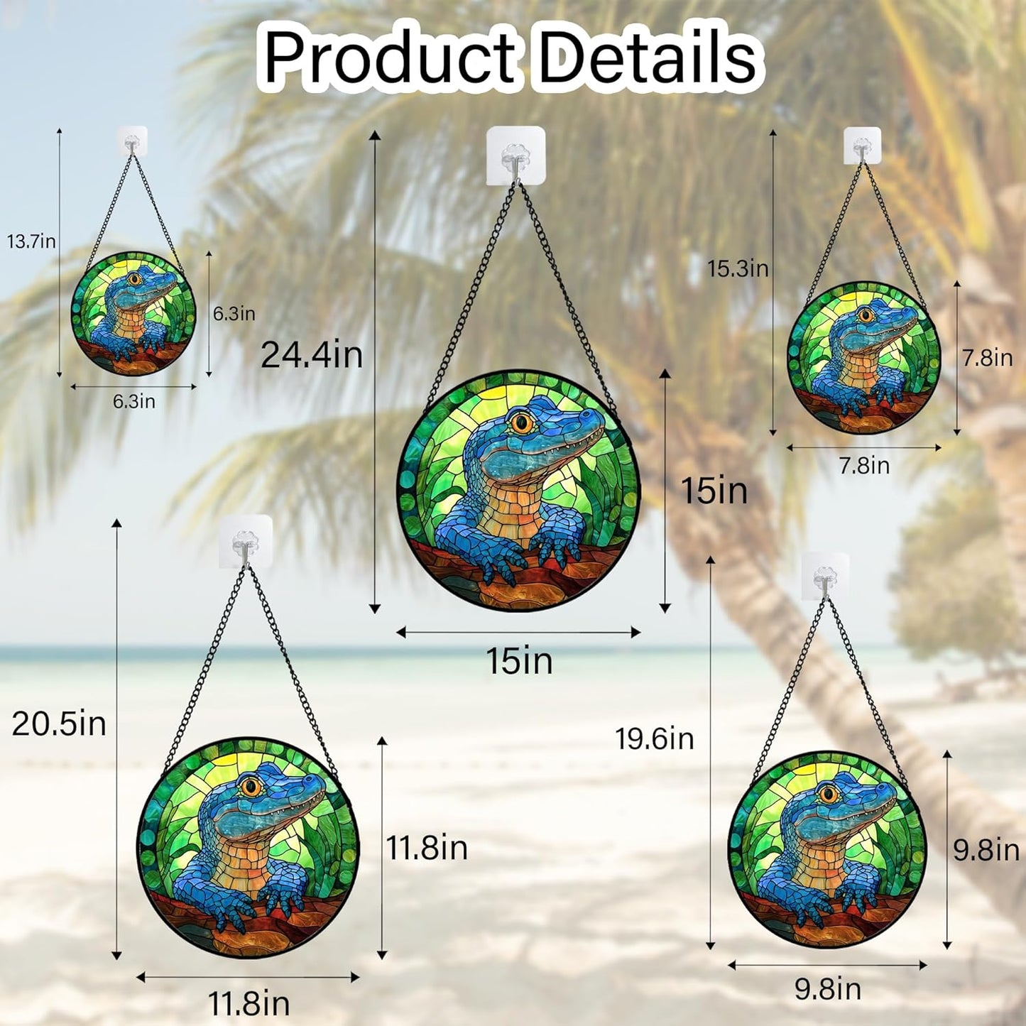 Stained Glass Window Hanging, Blue Alligator Sun Catcher for Window Door Home Decor Green Brown Suncatcher Christmas Mother's Day Birthday Gifts for Women Men Mom and Nana 7.8 in