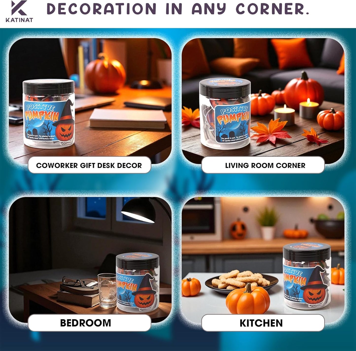 Positive Pumpkin Jar, Affirmation Jar – Halloween Gifts for Kids, Teens, Women – 60 Cute Pumpkin Cards for Emotional Support, Halloween Decor, Trick or Treat Basket Stuffer